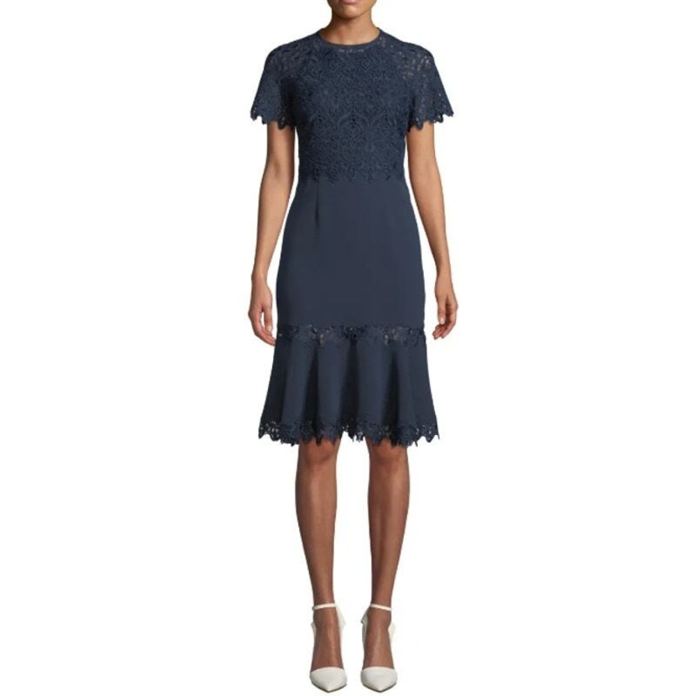 Jonathan Simkhai Lace Midi Dress Women 8 Blue NWT Flounce Hem Coquette Romantic